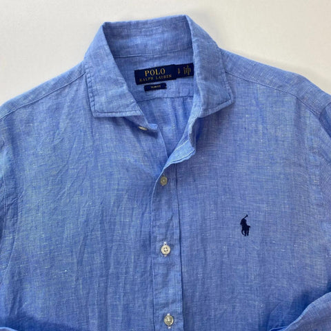 Polo Ralph Lauren Linen Button-Up Shirt Mens Size S Blue Summer Long-Sleeve.