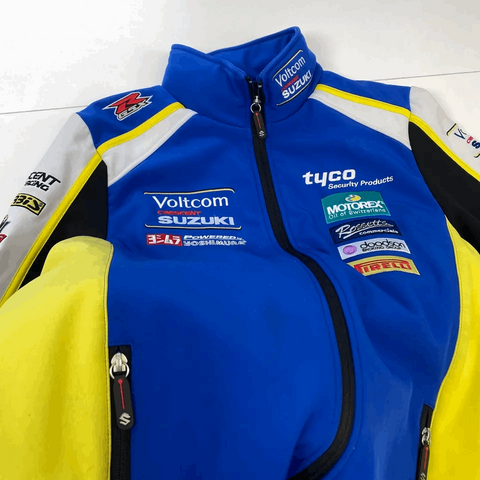 Clinton Official Suzuki Shell Jacket Mens Size S Blue Yellow Racing Motorsport.