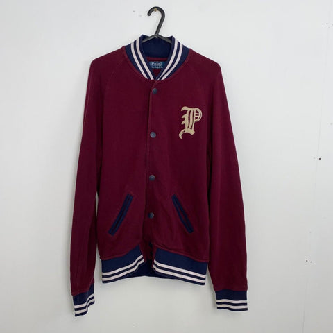 Vintage Polo Ralph Lauren Varsity Jacket Mens Size M Burgundy Maroon Navy USA - Stock Union