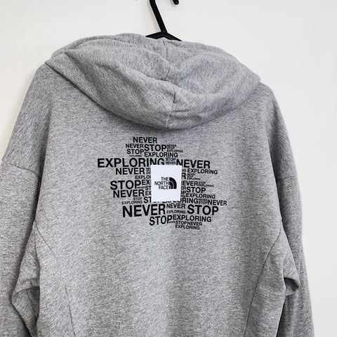 The North Face Basic Graphic Hoodie Womens Size S Light Grey TNF Back Print - Stock Union