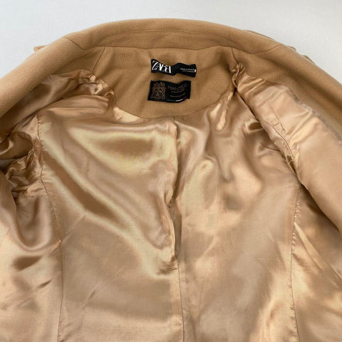 Zara Manteco Wool Blend Coat Single-Breasted Womens Size M Beige Jacket Smart - Stock Union