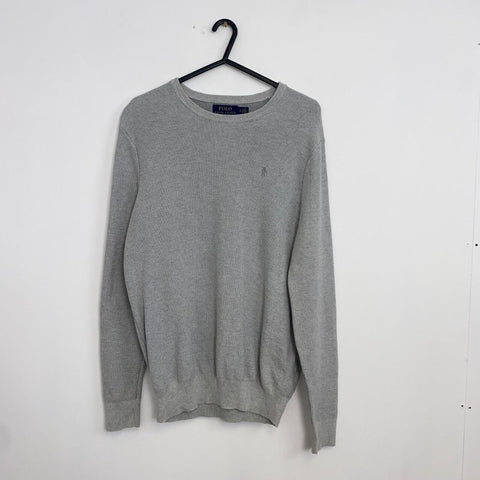 Polo Ralph Lauren Knitted Crewneck Jumper Mens Size S Grey Pima Cotton Slim - Stock Union