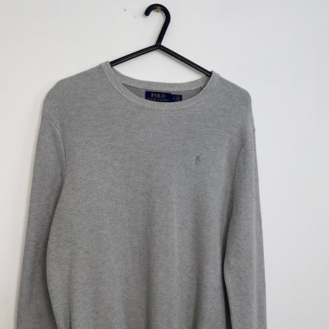 Polo Ralph Lauren Knitted Crewneck Jumper Mens Size S Grey Pima Cotton Slim - Stock Union
