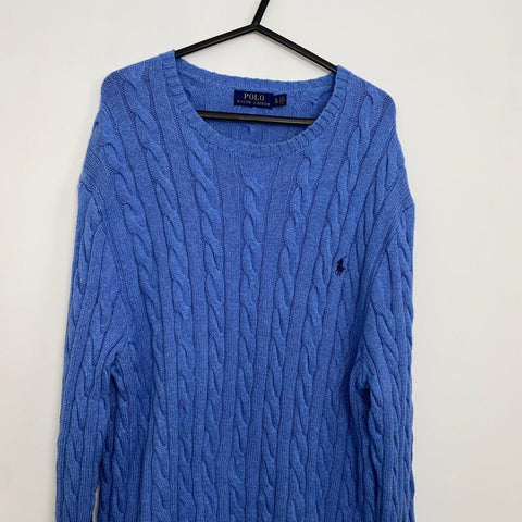 Polo Ralph Lauren Cable-Knit Jumper Mens Size XL Blue Crewneck Sweater Preppy. - Stock Union