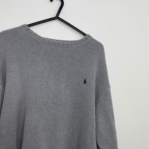 Vintage Polo Ralph Lauren Heavy Knit Jumper Womens Size XL Grey Crew Sweater . - Stock Union