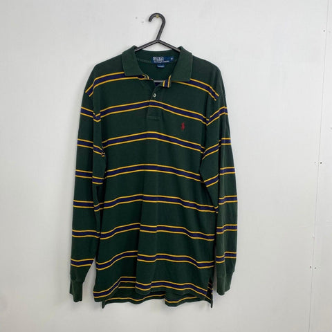 Vintage Polo Ralph Lauren Rugby Long-Sleeve Polo Mens Size M Green Striped Logo. - Stock Union
