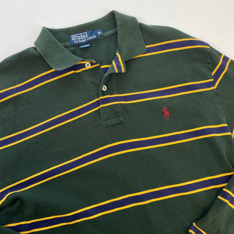 Vintage Polo Ralph Lauren Rugby Long-Sleeve Polo Mens Size M Green Striped Logo. - Stock Union