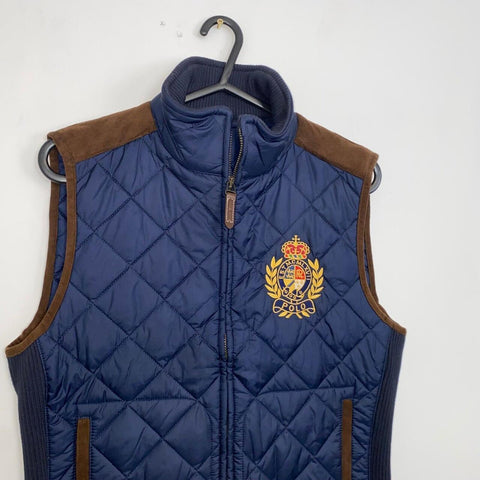 Polo Ralph Lauren Quilted Gilet Womens Size S Navy Crest Equestrian Preppy Vest. - Stock Union