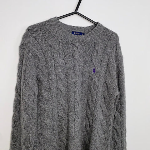 Polo Ralph Lauren Cable-Knit Jumper Wool Blend Womens Size XS Grey Crew Sweater. - Stock Union