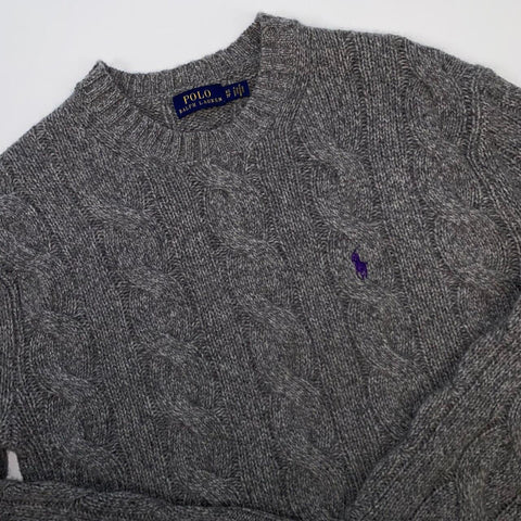 Polo Ralph Lauren Cable-Knit Jumper Wool Blend Womens Size XS Grey Crew Sweater. - Stock Union