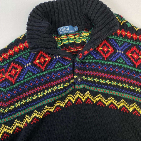 Polo Ralph Lauren Aztec Sweater Mens Size XL Cotton Linen Blend Tribal Pattern - Stock Union