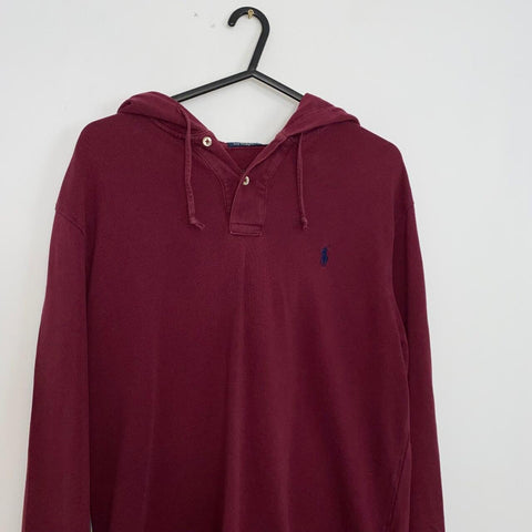 Vintage Polo Ralph Lauren Rugby Hoodie Mens Size M Burgundy Top Long-Sleeve. - Stock Union