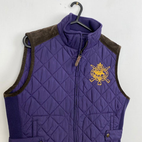 Ralph Lauren Quilted Gilet Womens Size L [Fit as M] Purple Crest Equestrian - Stock Union