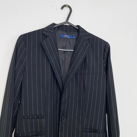 Polo Ralph Lauren Wool Blazer Jacket Pinstripe Womens Size 0 [Fit as S] Black. - Stock Union