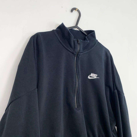 Nike Basic Essential Crop Sweatshirt Pullover Womens Size L Black 1/2 Zip Swoosh - Stock Union