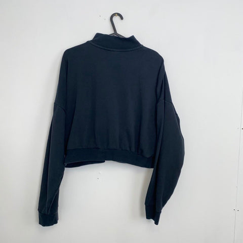 Nike Basic Essential Crop Sweatshirt Pullover Womens Size L Black 1/2 Zip Swoosh - Stock Union