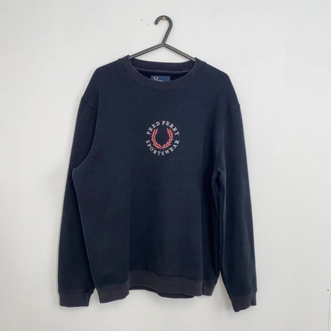 Fred Perry Fleeceback Sweatshirt Spell Out Mens Size M Black Embroidered Logo. - Stock Union