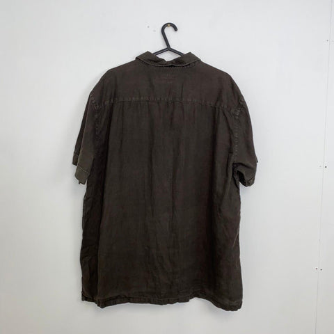 Vintage Zara 100% Linen Button-Up Shirt Mens Size XXL Brown Short-Sleeve Holiday.