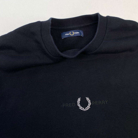 Fred Perry Spell Out Sweatshirt Crewneck Mens Size M Black Embroidered Logo.