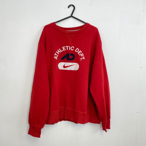 Vintage Nike Spell Out Center Swoosh Sweatshirt Mens Size XXL Red Embroidered.