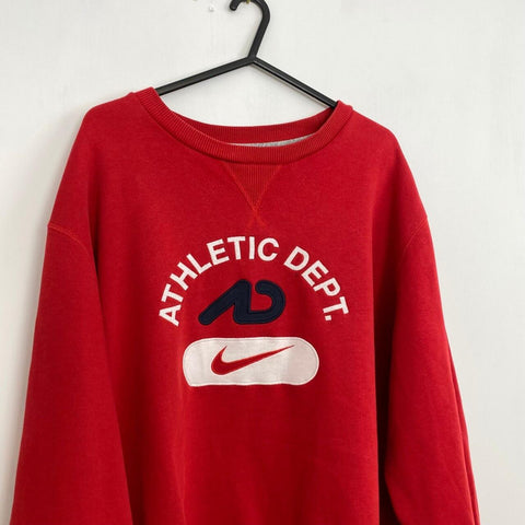 Vintage Nike Spell Out Center Swoosh Sweatshirt Mens Size XXL Red Embroidered.