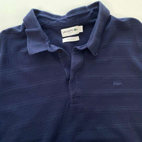 Lacoste Sport Basic Polo Shirt Top Mens Size 3XL [Fit as 2XL] Slim Navy Striped Soft Cotton.