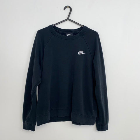 Nike Sportswear Essential Sweatshirt Womens Size L [Fit as M] Black Crew Logo.