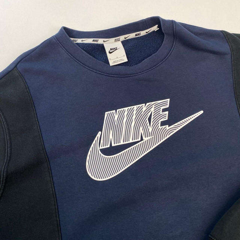 Nike Sportswear Hybrid Fleece Sweatshirt Mens Size M Obsidian Navy Black Crew.