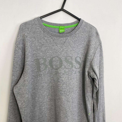 Hugo Boss Salbo Spell Out Logo Sweatshirt Mens Size L Grey Modern Fit Crew.