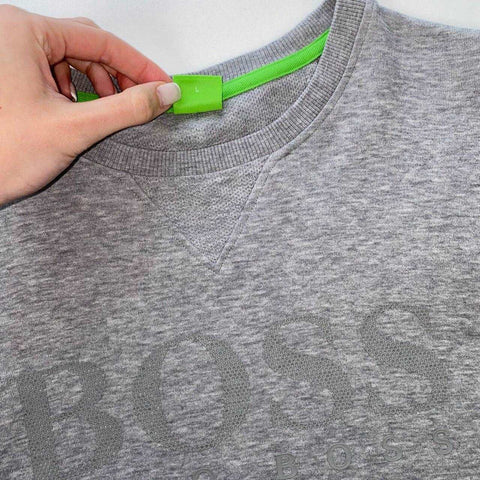 Hugo Boss Salbo Spell Out Logo Sweatshirt Mens Size L Grey Modern Fit Crew.