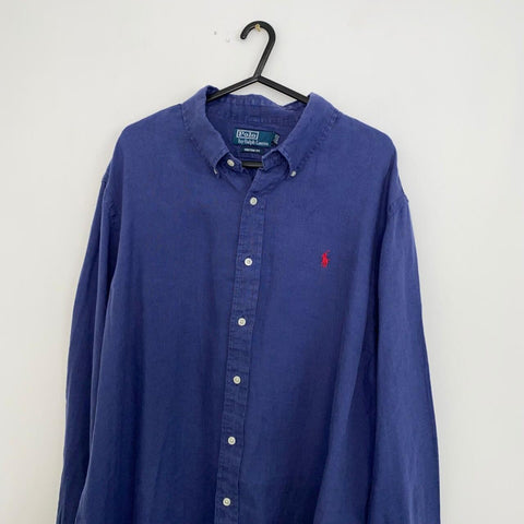 Polo Ralph Lauren Linen Shirt Long-Sleeve Mens Size XXL Navy Button-Up Summer.