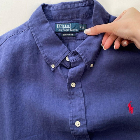 Polo Ralph Lauren Linen Shirt Long-Sleeve Mens Size XXL Navy Button-Up Summer.