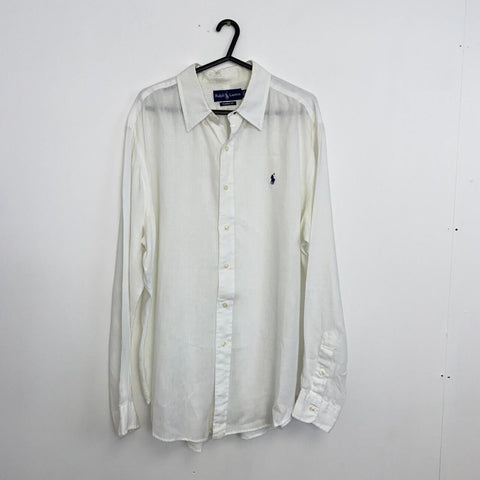Polo Ralph Lauren 100 % Linen Shirt Mens Size XL White Classic Button-Up Logo