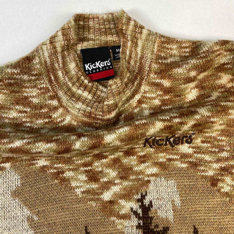 Kickers Landscape Intarsia Knitted Jumper Womens Size M Sweater Brown Beige Rare