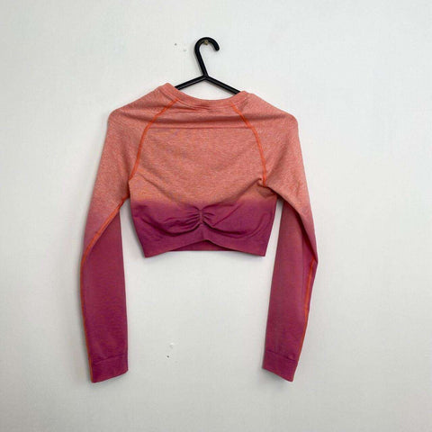 Gymshark Adapt Ombre Seamless Long Sleeve Crop Top Womens Size S Pink Orange.