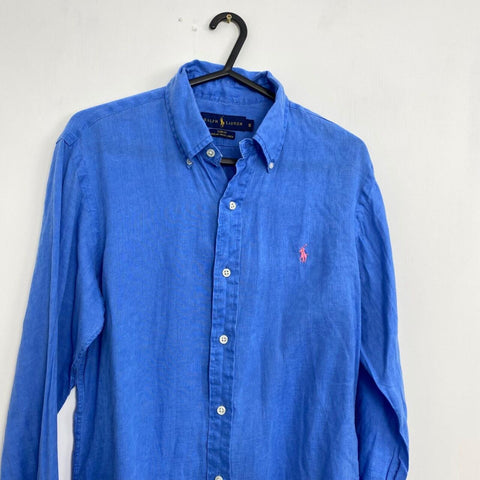 Ralph Lauren 100 % Linen Shirt Mens Size S Blue Slim Button-Up Ocean Wash.