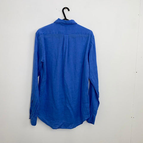Ralph Lauren 100 % Linen Shirt Mens Size S Blue Slim Button-Up Ocean Wash.