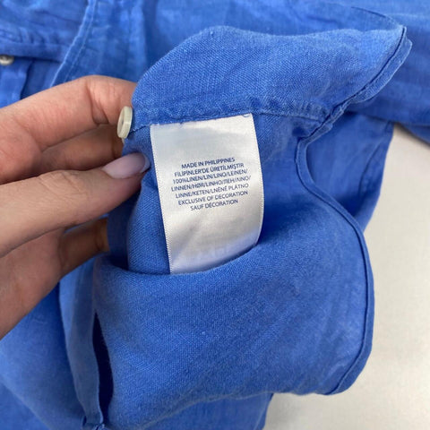 Ralph Lauren 100 % Linen Shirt Mens Size S Blue Slim Button-Up Ocean Wash.