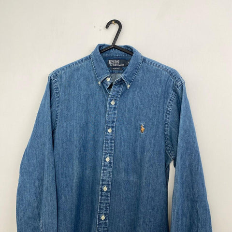 Polo Ralph Lauren Denim Button-Up Shirt Mens Size S Slim Blue Long-Sleeve Cotton
