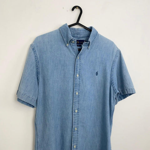 Ralph Lauren Short-Sleeve Denim Shirt Mens Size M Slim Button-Up Logo Summer.
