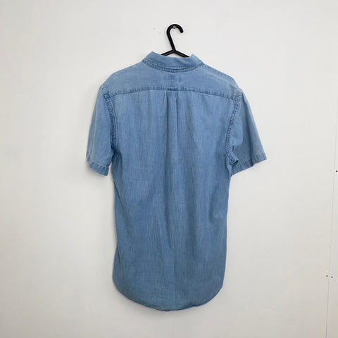 Ralph Lauren Short-Sleeve Denim Shirt Mens Size M Slim Button-Up Logo Summer.