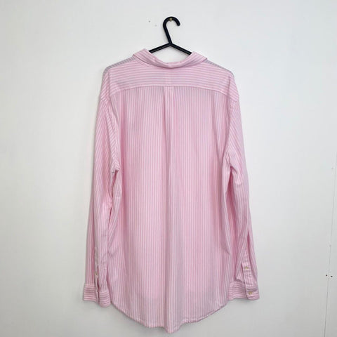 Ralph Lauren Knit Oxford Summer Shirt Mens Size XL Striped Pink White Old Money.