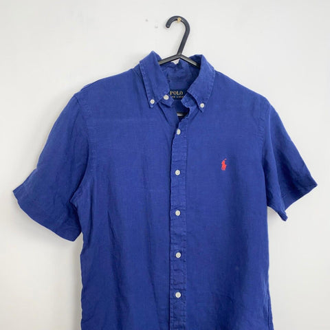 Polo Ralph Lauren Linen Button-Up Shirt Mens Size XS Navy Holiday Short-Sleeve.