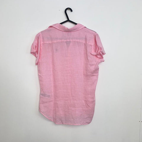 Polo Ralph Lauren 100% Linen Shirt Womens Size S Pink Short-Sleeve Button-Up.