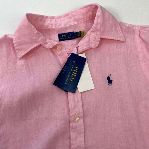 Polo Ralph Lauren 100% Linen Shirt Womens Size S Pink Short-Sleeve Button-Up.