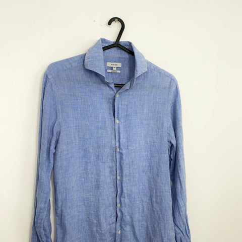 Reiss Ruban Linen Shirt Mens Size XS Blue Long-Sleeve Summer Button-Up Preppy.