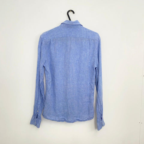 Reiss Ruban Linen Shirt Mens Size XS Blue Long-Sleeve Summer Button-Up Preppy.