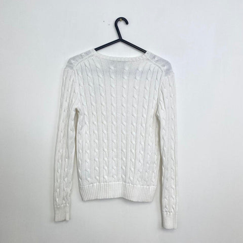 Polo Ralph Lauren Cable-Knit Crew Jumper Womens Size S [Fit as XS] White Sweater