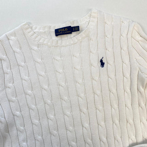 Polo Ralph Lauren Cable-Knit Crew Jumper Womens Size S [Fit as XS] White Sweater