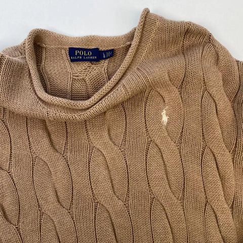 Polo Ralph Lauren Rare Cable-Knit Sweater Womens Size L Beige Jumper Logo Preppy